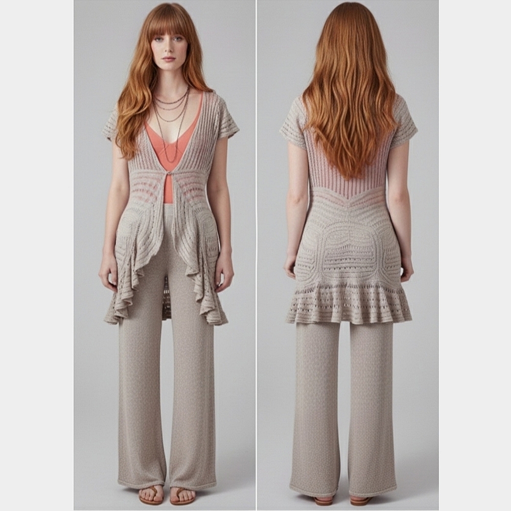 BANANA REPUBLIC- Vintage Linen Soft Knit Cap Sleeve Ladder Cardo Vest